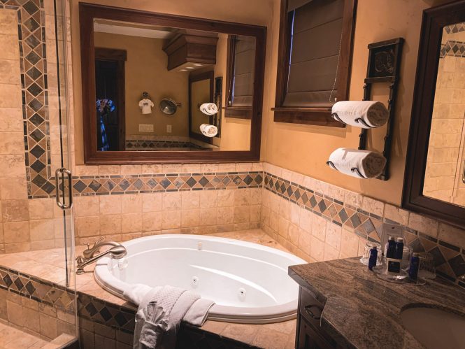 master bathtub and bathroom in ski lodge villa 